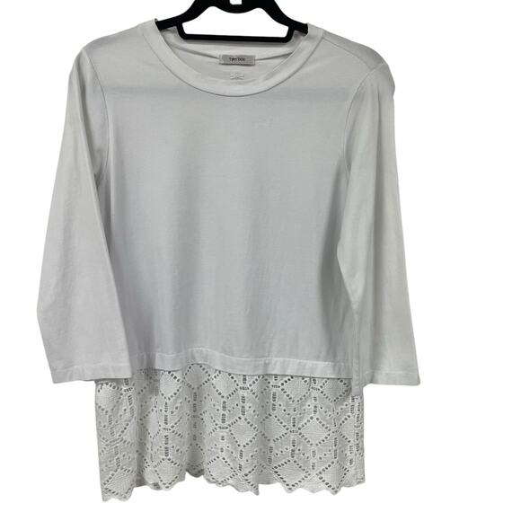 Tyler Boe 3/4 Sleeve Eyelet Trim Top White Womens Small? AS IS - Picture 1 of 6